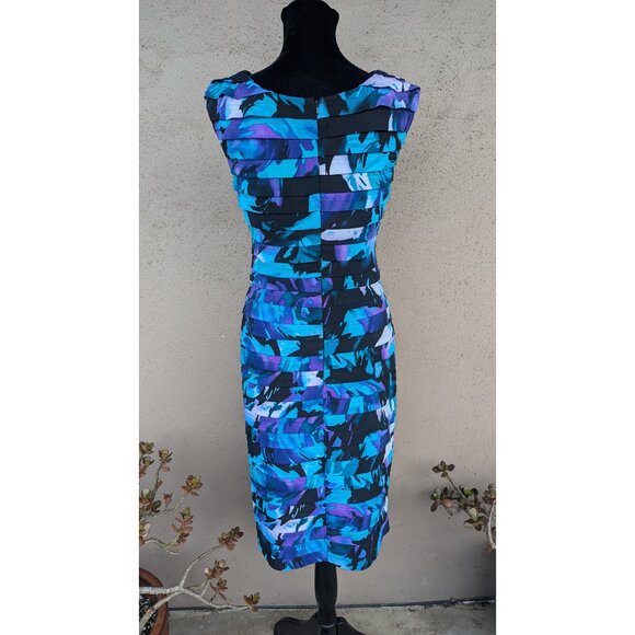 💜Bold Blue Abstract Ruched Dress by Adriana Papelle - Picture 2 of 11